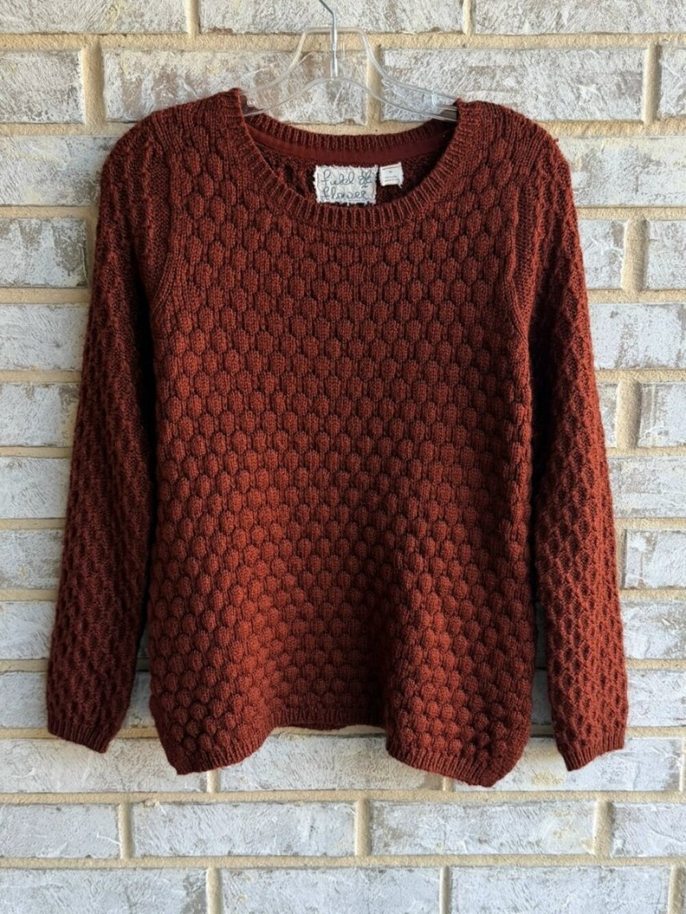 Field Flower Long Sleeve Crew Neck Wool Blend Rust Brown Sweater Size M.
